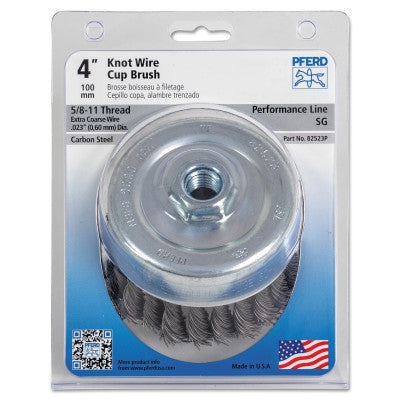 Pferd Mini Knot Cup Brush, 3 1/2 in Dia., 5/8-11 Arbor, 1 3/8 x .02 in Carbon Steel, 82538