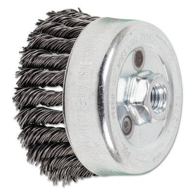 Advance Brush Standard Twist Single Row Cup Brush, 4 in Dia., 5/8-11 Arbor, .035 Carbon Steel, 82524
