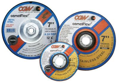 CGW Abrasives Depressed Center Wheel, Type 27, 6  Dia, 1/4 Thick, 7/8 Arbor, 24 Grit, Zirconia, 45039