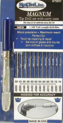 King Tool Magnum Tip Drill Set, #52-74 (Even Numbers), w/ Pin Vise; Indexed Carry Case, KTD01