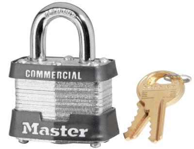 Master Lock® No. 3 Laminated Steel Pin Tumbler Padlocks,9/32" Dia, 3/4"L X 5/8"W, Silvr/Black, 3DCOM