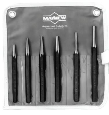 Mayhew™ 6 Pc Punch Kits, Round, Pointed, English, Pouch, 62030