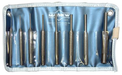 Mayhewƒ?› 8 Pc Knurled Pin Punch Kits, Round, English, Pouch, 62060