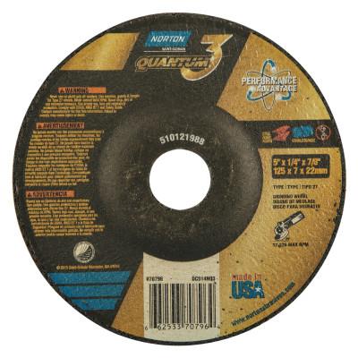 Saint-Gobain Quantum3 SG CA Type 27 Grinding Wheel, 5 in dia, 1/4 in Thick, 7/8 in Arbor, 20 Grit, Ceramic Alumina, 66253370796