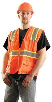 OccuNomix Class 2 Surveyor Style Solid Vests with 2-Tone Striping, Large, Hi-Viz Orange, LUX-ATRANS-OL