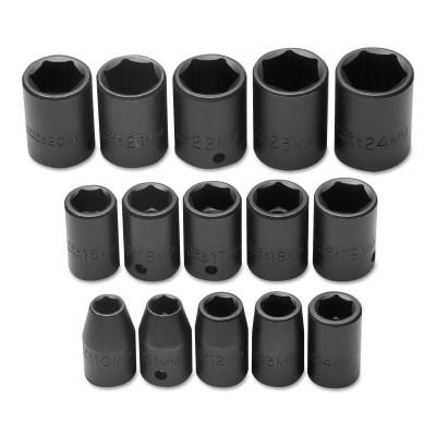 Stanley® Products Torqueplus 15 Piece Metric Impact Socket Sets, 1/2 in, 6 Point, 74204