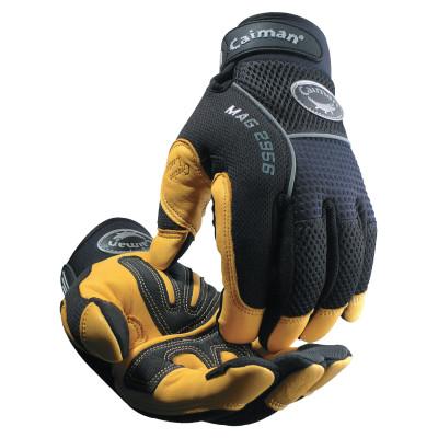 Caiman Gold Grain Leather Palm Gloves, Medium, Gold/Black, 2956-M