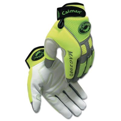 Caiman White Goat Grain Leather Multi-Activity Gloves, Medium, Hi-Viz Lime Green, 2980-M