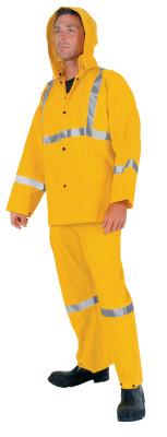 MCR Safety Three-Piece Rain Suit, Jacket/Hood/Overalls, 0.35 mm PVC/Poly, Yellow, Medium, 2403RM
