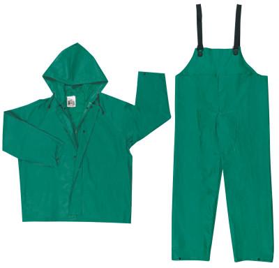 MCR Safety Two-Piece Rain Suit, Jacket w/Hood, Bib Pants, 0.42 mm PVC/Poly, Green, X-Large, 3882XL