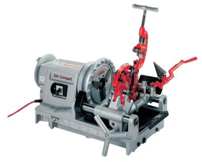 Ridge Tool Company Model 300 Compact Power Threading Machine, 1/2 in to 2 in (NPT) Pipe Cap, Hammer Chuck, Stand Included, 52 RPM, 75602