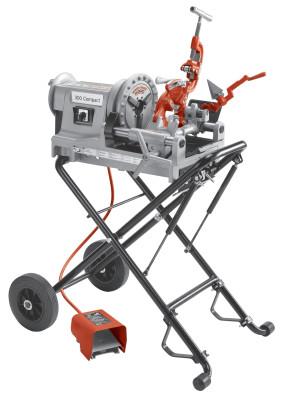 Ridge Tool Company Model 300 Compact Power Threading Machine, 1/2 in to 2 in (NPT) Pipe Cap, Hammer Chuck, Stand Included, 36 RPM, 67182