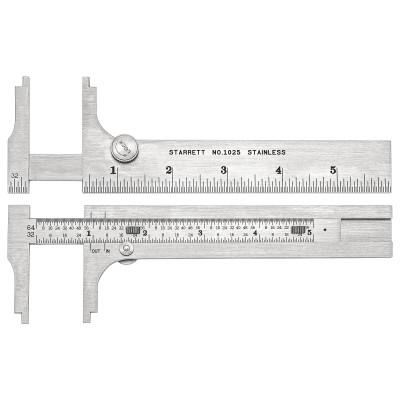 L.S. Starrett 1025 Series Pocket Slide Calipers, 6 in, Stainless Steel, 53124