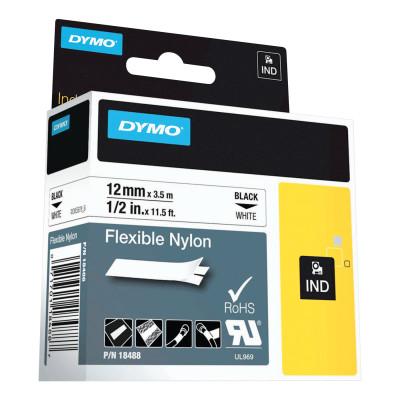 Newell Brands Industrial Rhino™ Flexible Nylon Label Cartridge, 1/2 in W x 11.5 ft L, Black Print on White Background, 18488