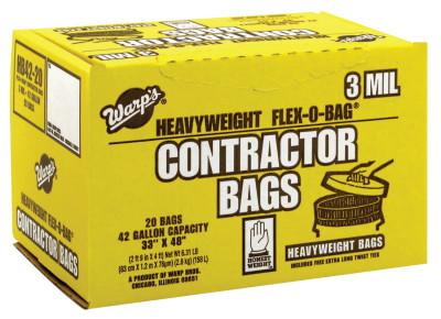 Warp Brothers FLEX-O-BAG® Trash Can Liners and Contractor Bags, 42 gal, 3 mil, 33 in X 48 in, Black, Heavyweight, HB42-20