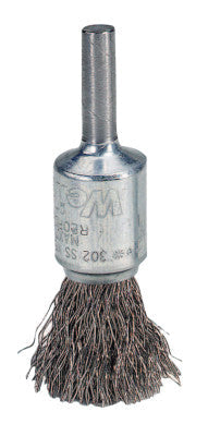 Weiler® Crimped Wire Solid End Brush, Steel, 22,000 rpm, 1 in x 0.0104 in, 10010