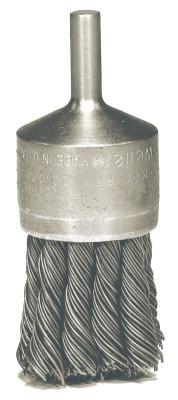 Weiler® Knot Wire End Brush, Steel, 22,000 rpm, 1-1/8 in Dia., 7/8 in x .02 Trim, 10028P