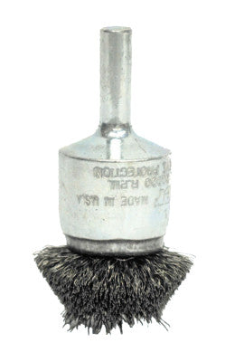 Weiler® Stem-Mounted Circular Flared End Brush, Steel, 1-1/4 in x 0.008 in, 20,000 rpm, 10035