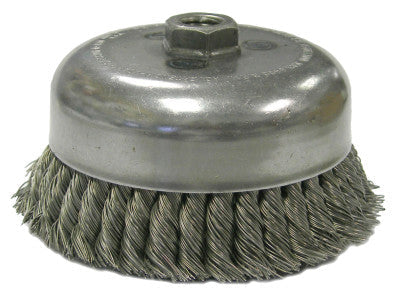 Weiler® Single Row Heavy-Duty Knot Wire Cup Brush, 3-1/2 in Dia., 3/8-24 UNF, .023 Stainless, 13160
