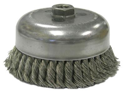 Weiler® Double Row Heavy-Duty Knot Wire Cup Brush, 6 in Dia., 5/8-11 UNC Arbor, 1 3/8 x .014 Wire, 12536