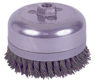 Weiler® Extra Heavy Duty Knot Wire Cup Brush, 2 3/4 in Dia., 5/8-11 UNC, Stainless Steel, 13302