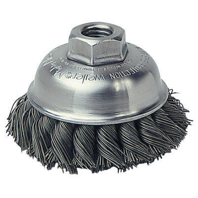 Weiler® Single Row Heavy-Duty Knot Wire Cup Brush, 3 1/2 in Dia., M10 x 1.25, .023 Steel, 13150