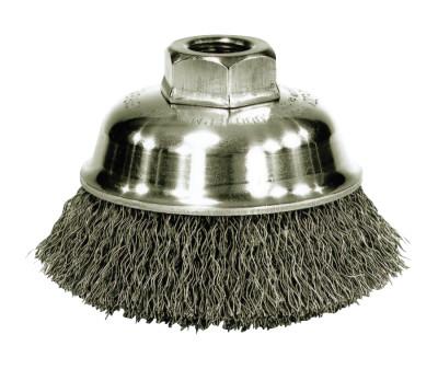 Weiler® Crimped Wire Cup Brush, 3 in Dia., M10 x 1.25 Arbor, Steel Wire, 13240P
