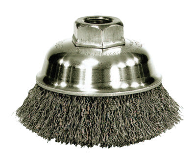 Weiler® Crimped Wire Cup Brush, 3-1/2 in Dia., 3/8-24 UNF Arbor, Steel Wire, 13178