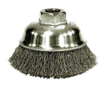 Weiler® Crimped Wire Cup Brush, 3-1/2 in Dia., 1/2-13 UNC Arbor, Stainless Steel, 13187