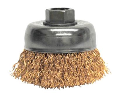 Weiler® Crimped Wire Cup Brush, 3 in Dia., 5/8-11 UNC Arbor, Bronze Wire, 13231