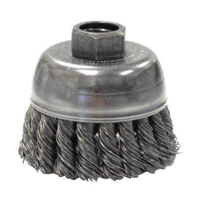 Weiler® Single Row Heavy-Duty Knot Wire Cup Brush, 2 3/4 in Dia., M10 x 1.25, .02 Steel, 13281