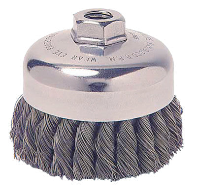 Weiler® Single Row Heavy-Duty Knot Wire Cup Brush, 2 3/4 in Dia., 1/2-13 UNC, .02 Steel, 13285