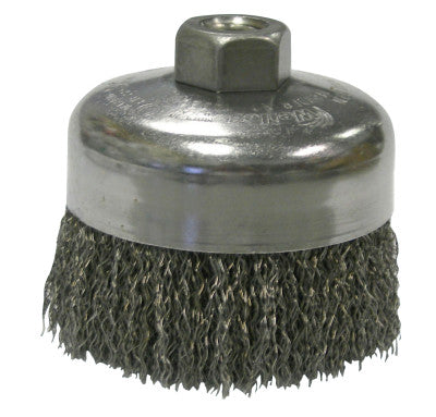 Weiler® Crimped Wire Cup Brush, 4 in Dia., 5/8-11 UNC Arbor, .014 in Steel Wire, 14026