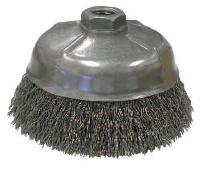 Weiler® Crimped Wire Cup Brush, 5 in Dia., 5/8-11 UNC Arbor, .014 Steel Wire, 14206
