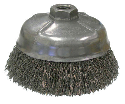 Weiler® Crimped Wire Cup Brush, 5 in Dia., 5/8-11 UNC Arbor, .020 Steel Wire, 14216