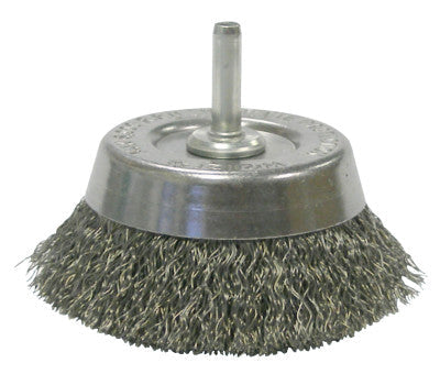 Weiler® Stem-Mounted Crimped Wire Cup Brush, 2 3/4 in Dia., .0118 in Steel, 14302