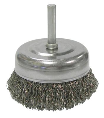 Weiler® Stem-Mounted Crimped Wire Cup Brush, 2 1/2 in Dia., .014 in Steel, 14317