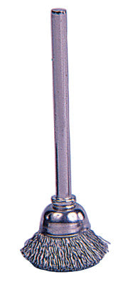 Weiler® Miniature Stem-Mounted Cup Brush, 5/8 in Dia., .003 in Steel Wire, 26071