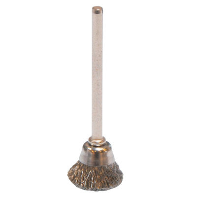 Weiler® Miniature Stem-Mounted Cup Brush, 5/8 in Dia., .005 in Stainless Steel Wire, 26076