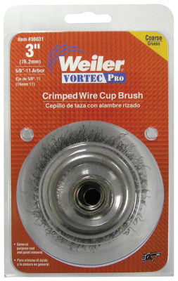 Weiler® Vortec Pro® Crimped Wire Cup Brush, 3 in Dia, M14 x 2, 0.014 in Carbon Steel, Display, 36035