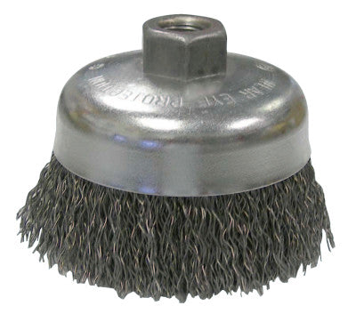 Weiler® Vortec Pro Crimped Wire Cup Brush, 4" Dia, 5/8-11 Arbor, 0.02" Carbon Steel, 36236