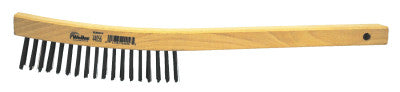 Weiler® Curved Handle Scratch Brushes, 14 in, 4 X 18 Rows, Steel Wire, Wood Handle, 44056