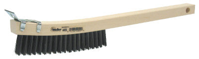 Weiler® Curved Handle Scratch Brushes, 14", 4X18 Rows, Steel Wire, Wood Handle, Scraper, 44058