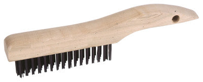 Weiler® Shoe Handle Scratch Brushes, 10 in, 2 X 17 Rows, Steel Wire, Wood Handle, 44061