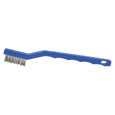 Weiler® Small Hand Scratch Brush, 7-1/2 in, 3 X 7 Rows, Stainless Steel Wire, Curved Plastic Handle, 44075