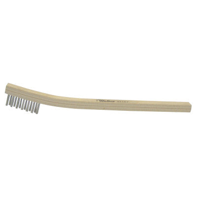Weiler® Small Hand Scratch Brushes, 8 3/4 in, 2 X 9 Rows, SS Wire, Curved Wood Handle, 95013