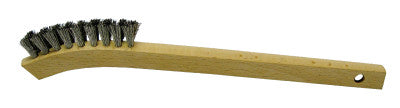 Weiler® Small Hand Scratch Brush, 8-3/4 in, 2 X 9 Rows, Crimped Aluminum Wire Bristle, Wood Handle, 44251