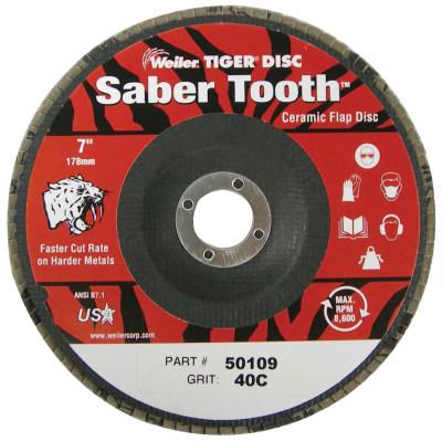 Weiler® Saber Tooth™ Ceramic Flap Discs, 7 in, 40 Grit, 7/8 Arbor, 12,000 rpm, 50109