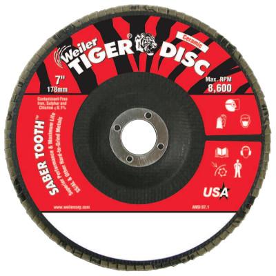 Weiler® Saber Tooth™ Ceramic Flap Discs, 7 in, 60 Grit, 7/8 Arbor, 12,000 rpm, 50110