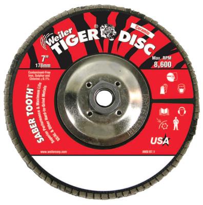 Weiler® Saber Tooth Ceramic Flap Discs, 7, 40 Grit, 5/8 Arbor, 12,000 rpm, 50113